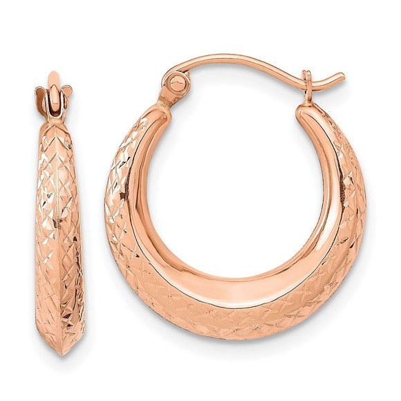 14K Rose Gold Textured Hollow Hoop Earrings 18.79 L x 17.5 mm W